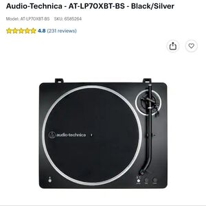 Audio Technica Turntable Black/Silver.  AT-LP70XBT-BS